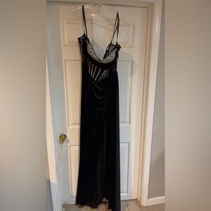 NWT Long black dress with embellishments on the top size 16